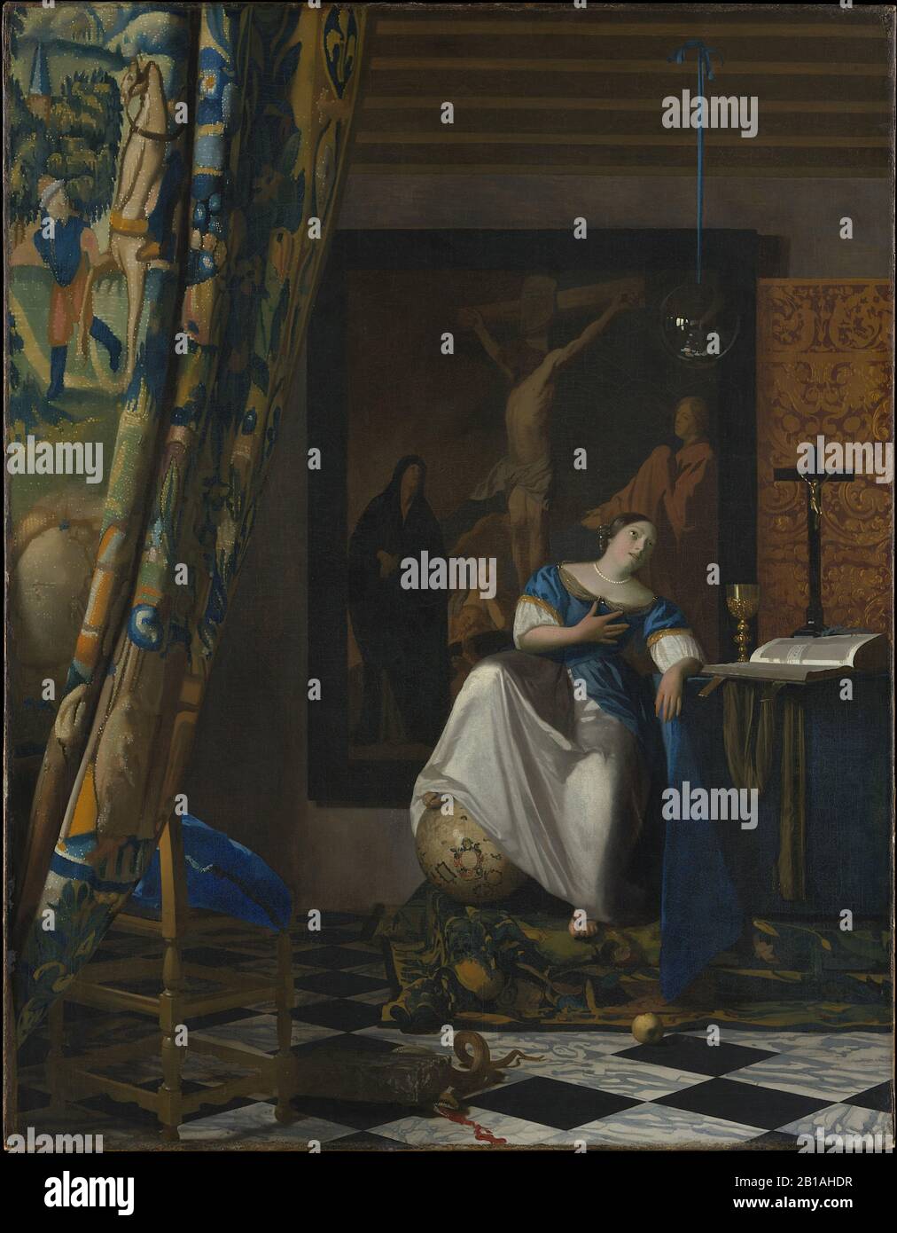 L'Allegoria Della Fede (Allegoria Della Fede cattolica) (1670s) di Johannes Vermeer - 17th Secolo pittura barocca olandese - Altissima risoluzione Foto Stock