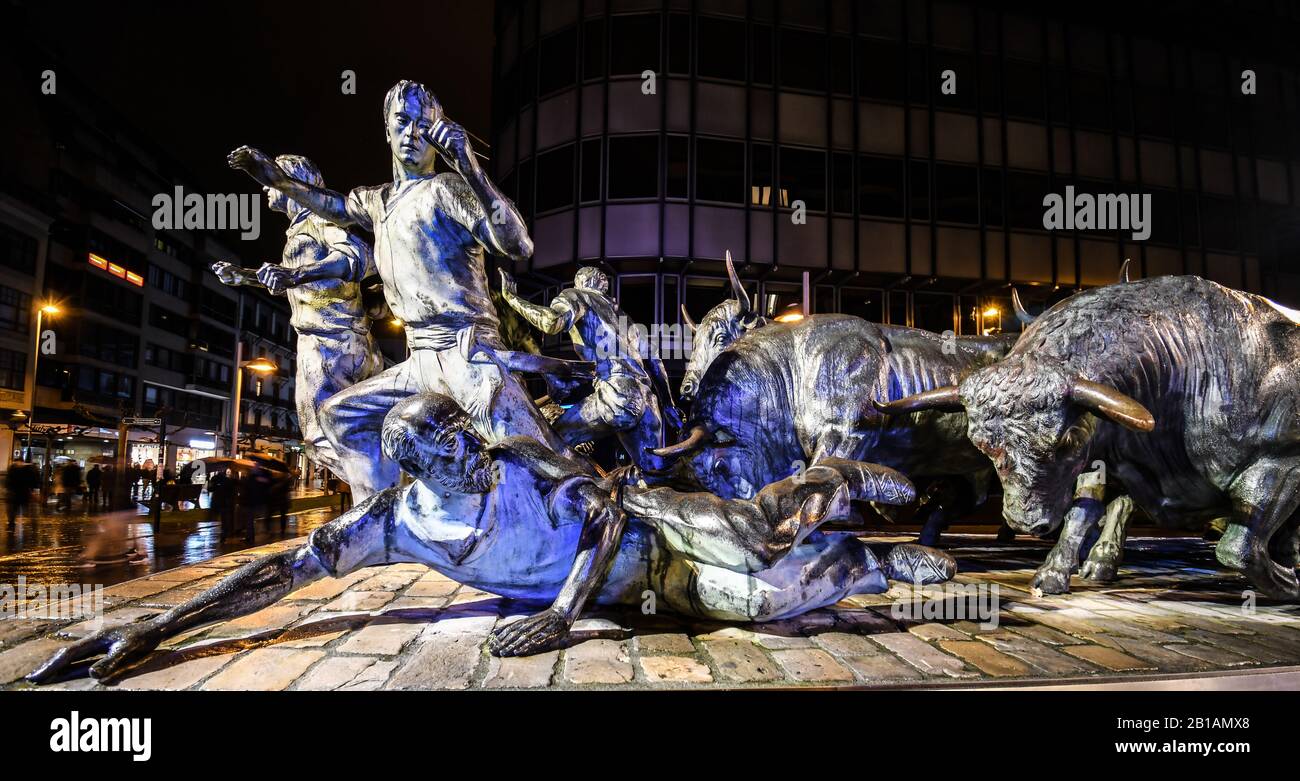 Monumento ai recinti di San Fermin a Pamplona Foto Stock