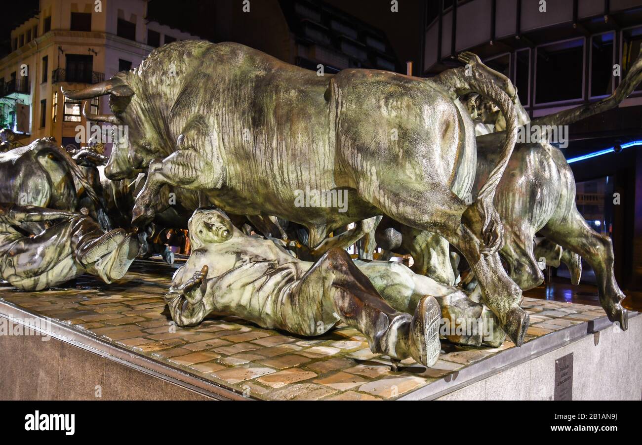 Monumento ai recinti di San Fermin a Pamplona Foto Stock