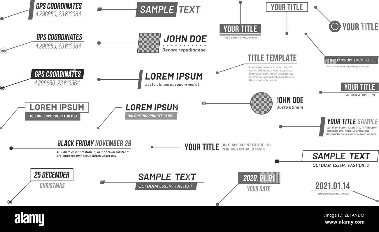 Banner titoli callout. Etichette informative digitali, etichetta della barra delle didascalie e set di illustrazioni vettoriali per il layout del terzo modello inferiore minimo Illustrazione Vettoriale