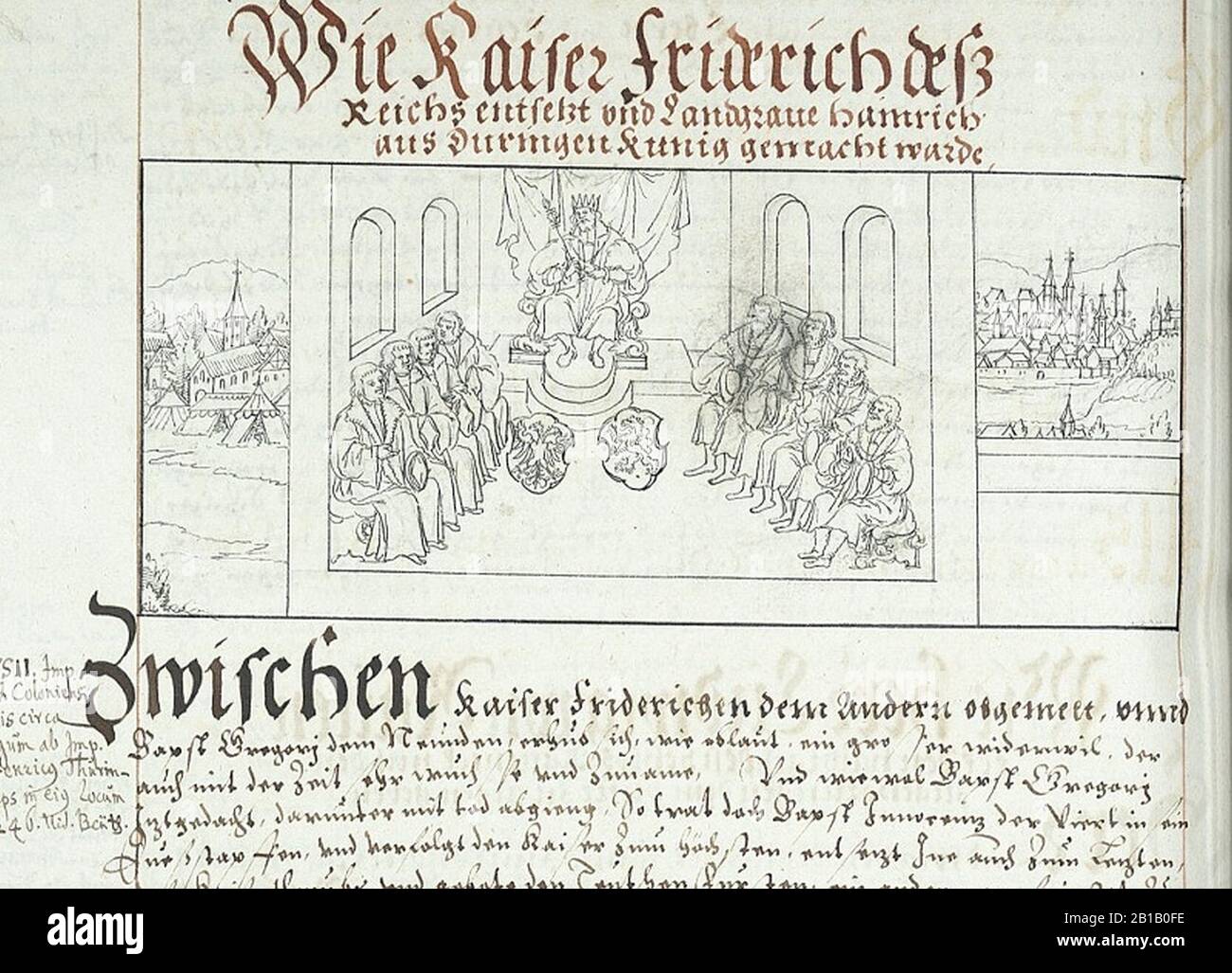Friedrich II sitzt über Heinrich Klammer-Seiben zu Gericht. Foto Stock