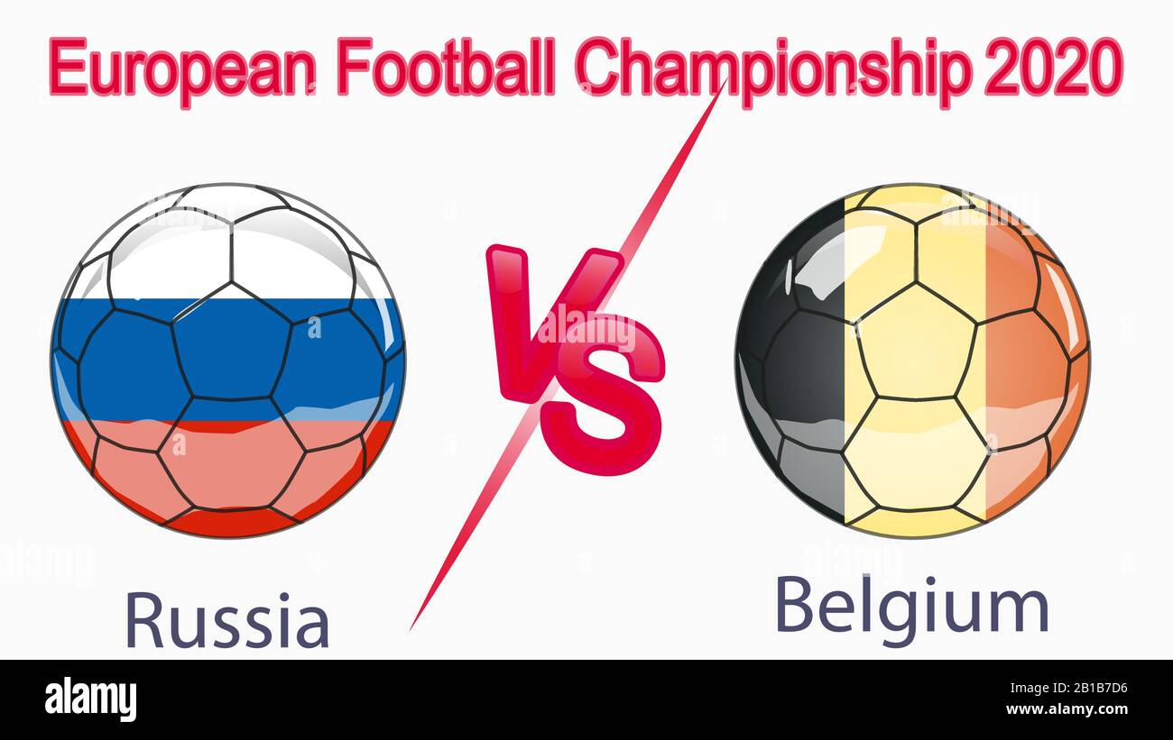 Campionato europeo di calcio 2020, banner, web design, partita tra Russia e Belgio Illustrazione Vettoriale