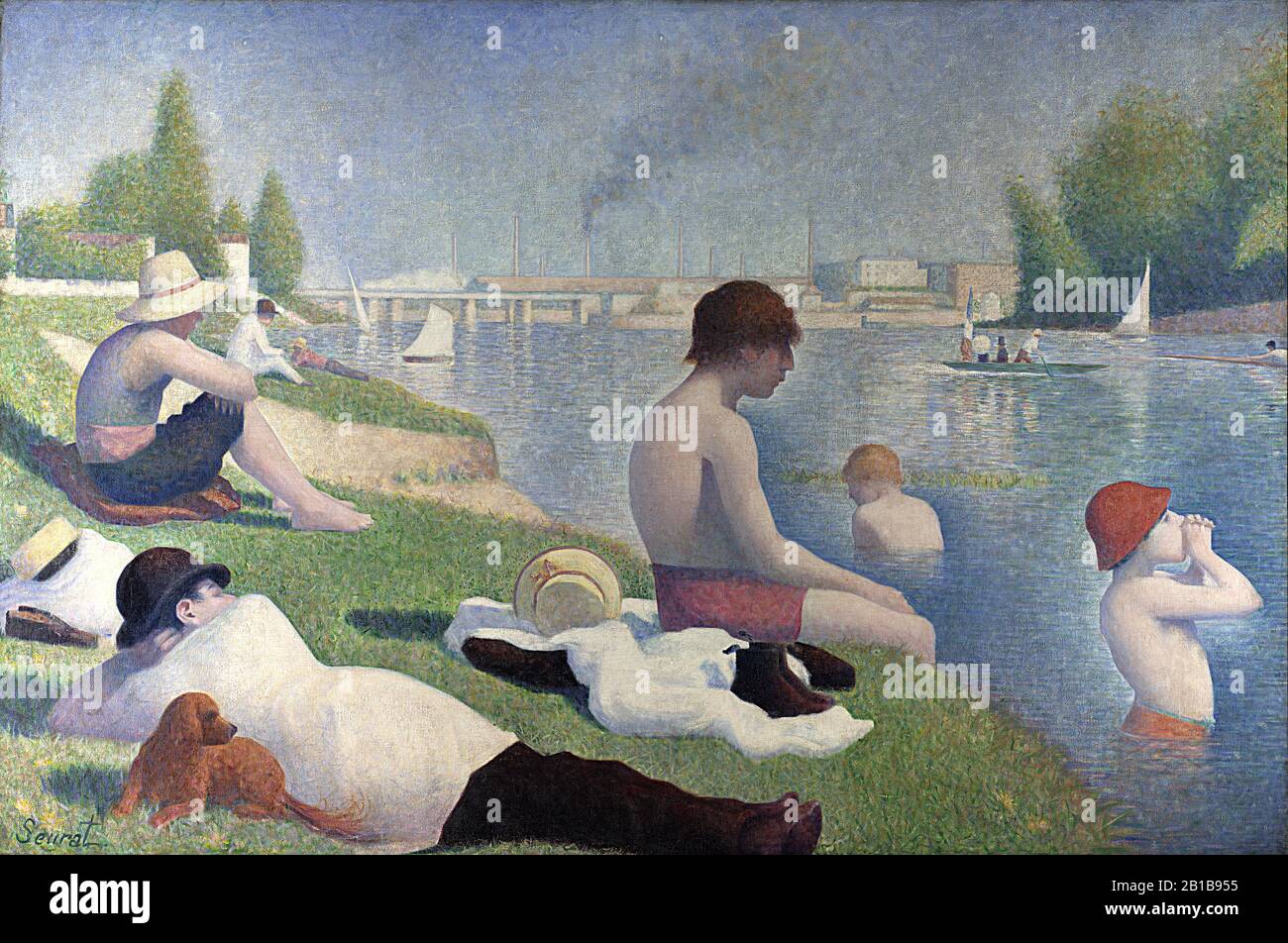I bagnanti a Asnières da Georges Seurat, 1884 - molto ad alta risoluzione e qualità dell'immagine Foto Stock