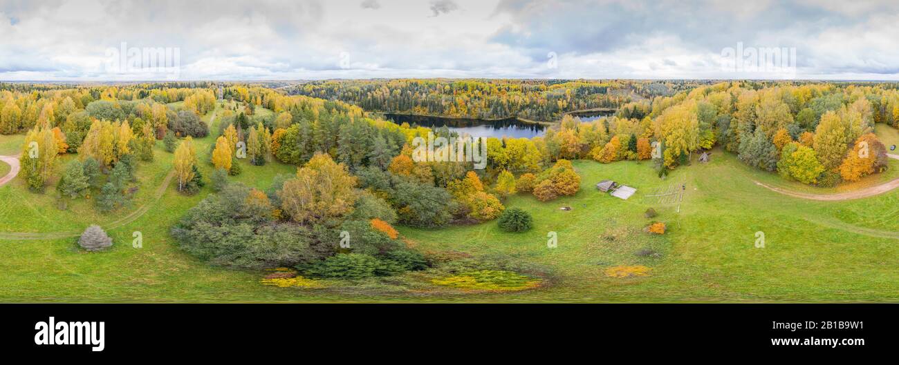 Foresta in autunno colori. Rosso, giallo, arancio, verde alberi decidui in autunno. Paganamaa, Estonia, Europa Foto Stock