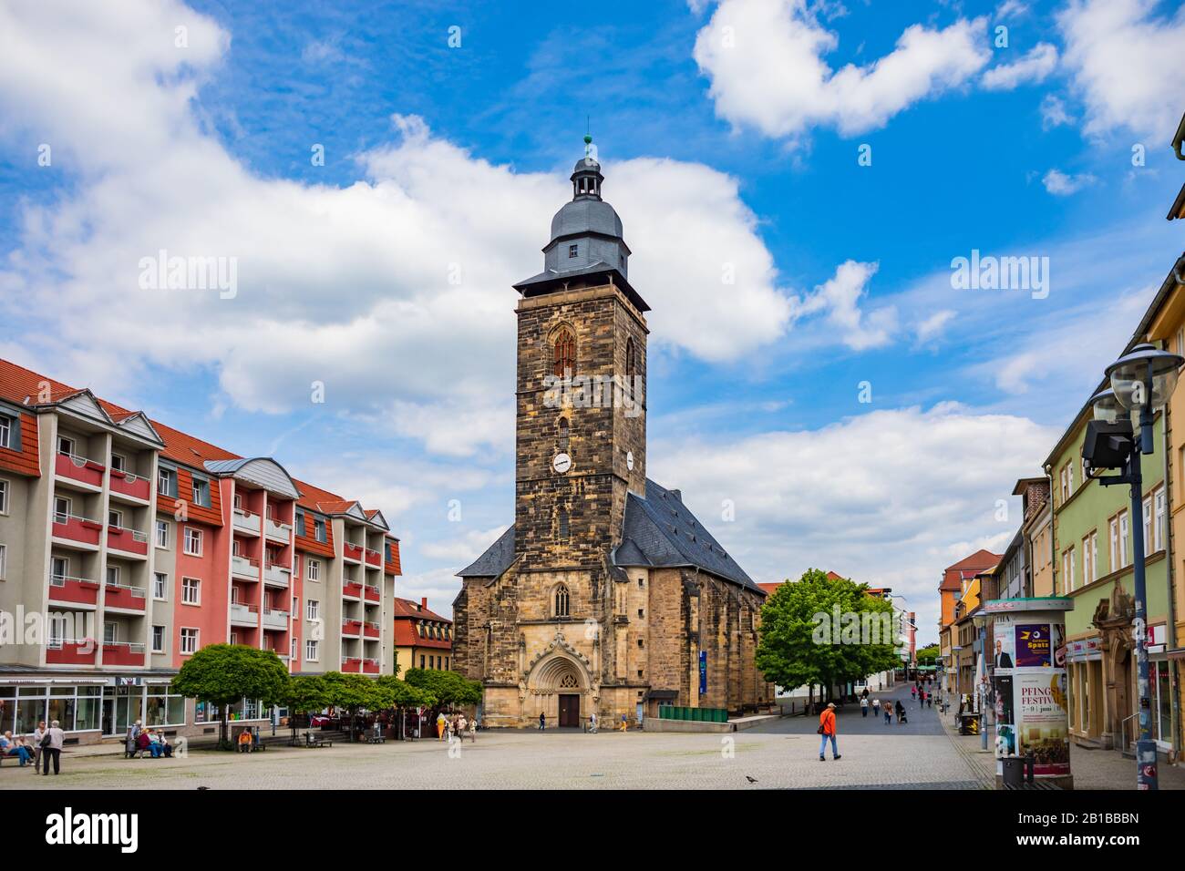 GOTHA, Germania - circa maggio, 2019: Margarethenkirche e Neumarkt nel Gotha, Turingia, Germania Foto Stock
