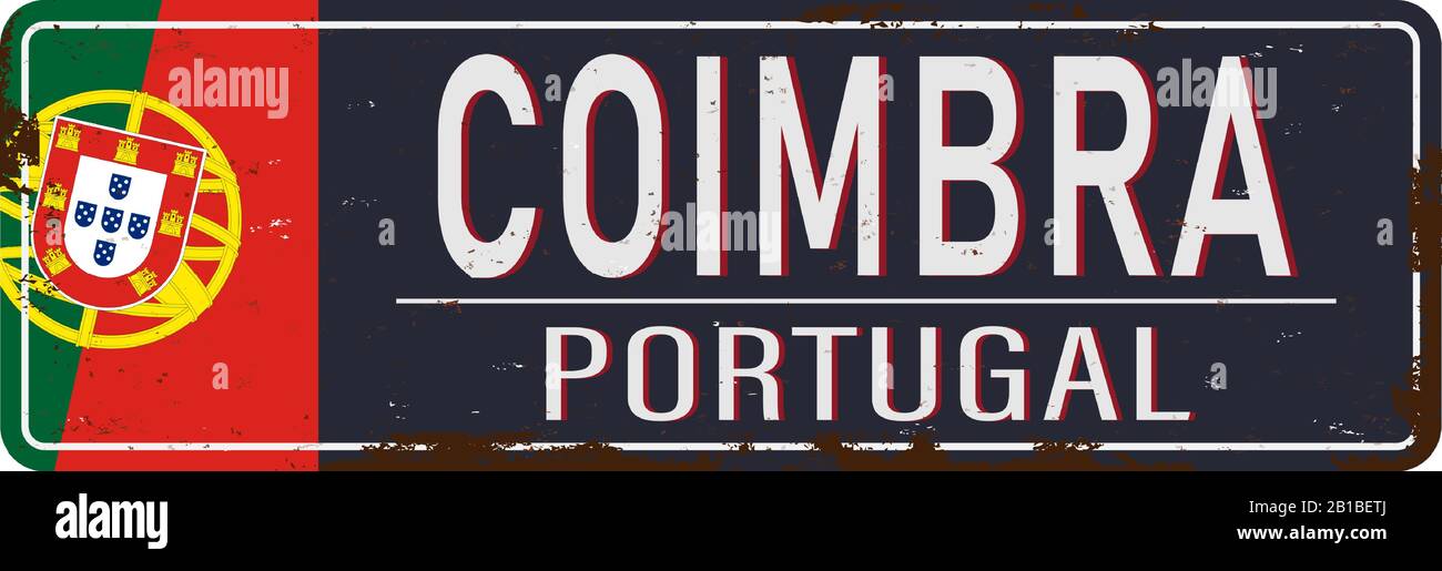 Cartello metallico con il nome della città di Coimbra dal Portogallo Illustrazione Vettoriale