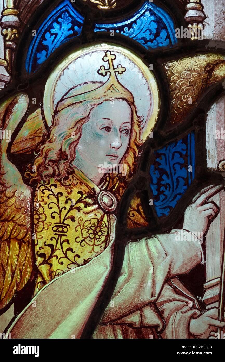 Vetrata dell'angelo Gabriele in Santa Maria e Di tutti i Santi, Piccolo Walsingham Foto Stock