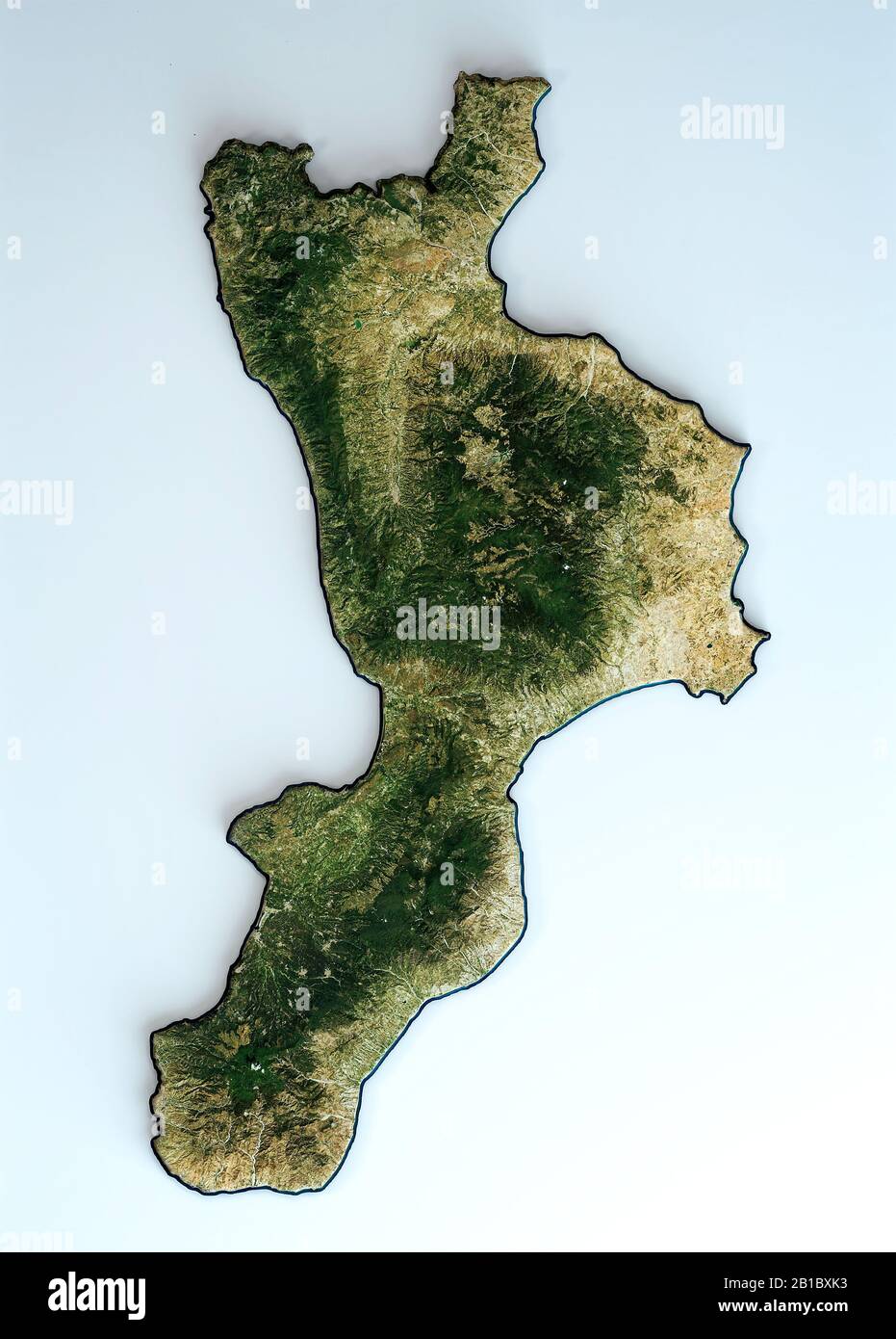 Vista satellitare della regione Calabria. Italia. rendering 3d. Mappa  fisica della Calabria, pianure, montagne, laghi, catena montuosa  dell'Appennino Foto stock - Alamy