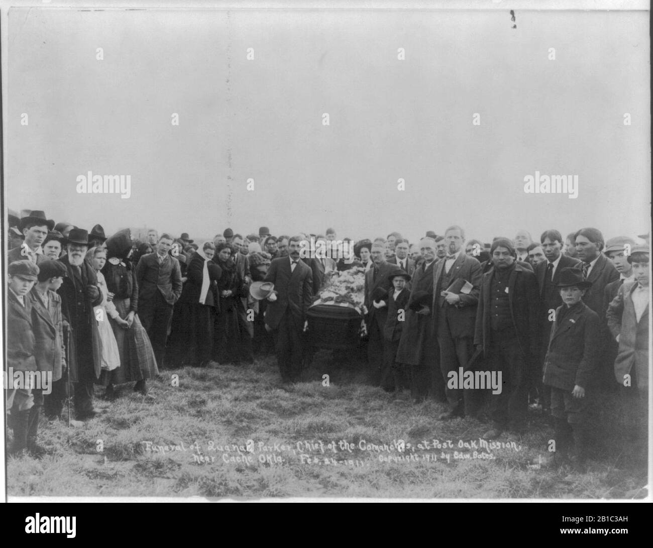 Funerale di Quanah Parker, Capo dei Comanches, alla Missione di Post Oak, vicino cache, Okla. 24 Febbraio 1911 Foto Stock