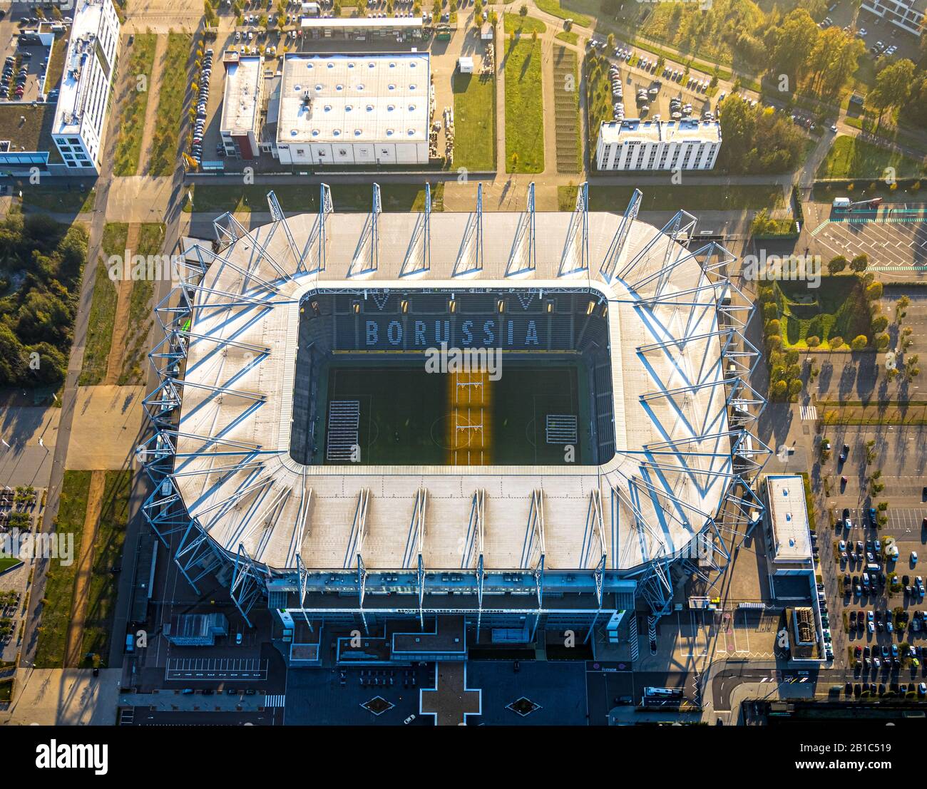 Foto aerea, stadio di calcio BORUSSIA-PARK, Borussia Mönchengladbach calcio club, Premier League stadio, Mönchengladbach, Basso Reno, Nord Reno Foto Stock