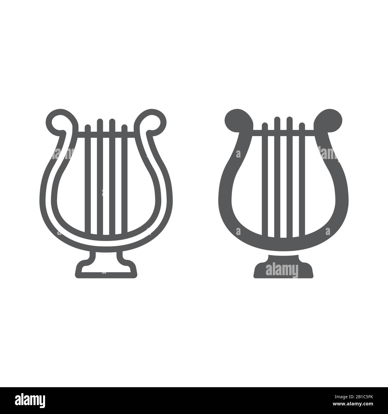 Linea arpa e icona glifo, giorno e musica di san patrizio, segno di lirica, grafica vettoriale, un pattern lineare su sfondo bianco, eps 10. Illustrazione Vettoriale