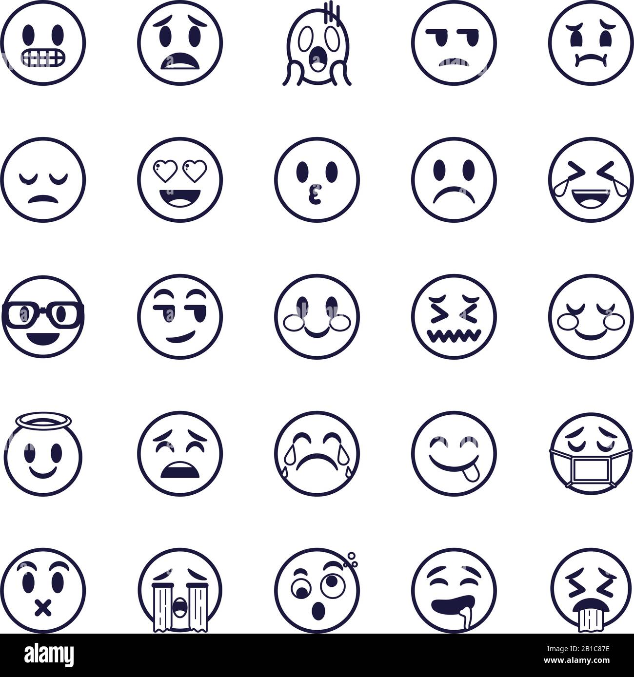 Emojis affronta il design piatto icona stile set, Cartoon Expression cute emoticon profilo personaggio giocattolo viso adorabile e sociale media tema Vector illustrazione Illustrazione Vettoriale