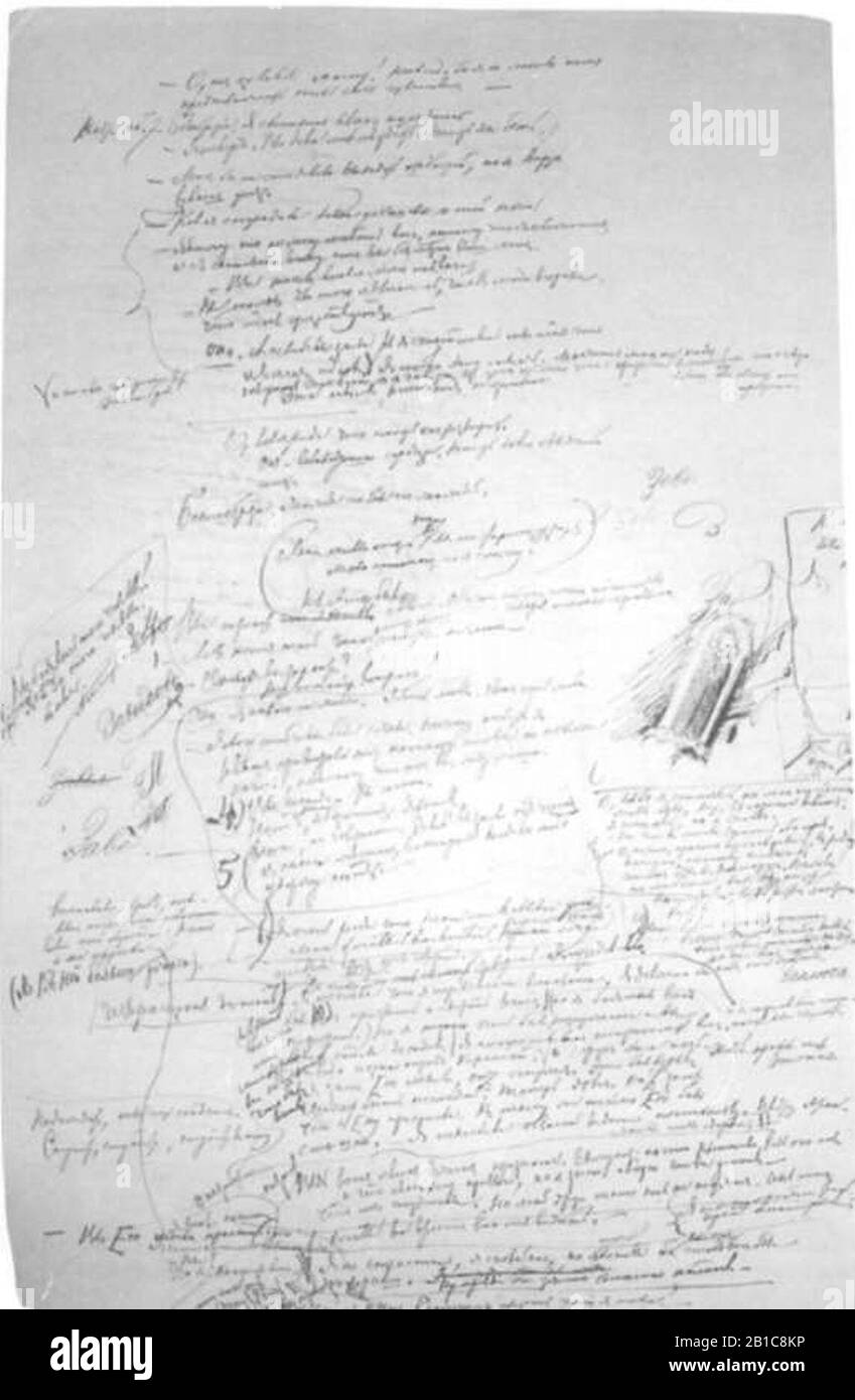 Fyodor Dostoyevsky manoscritto e disegno 24. Foto Stock