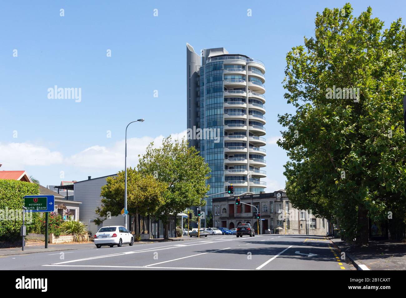 Shangri-La Apartment Tower, Jervis Road, Herne Bay, Auckland, Auckland Region, Nuova Zelanda Foto Stock
