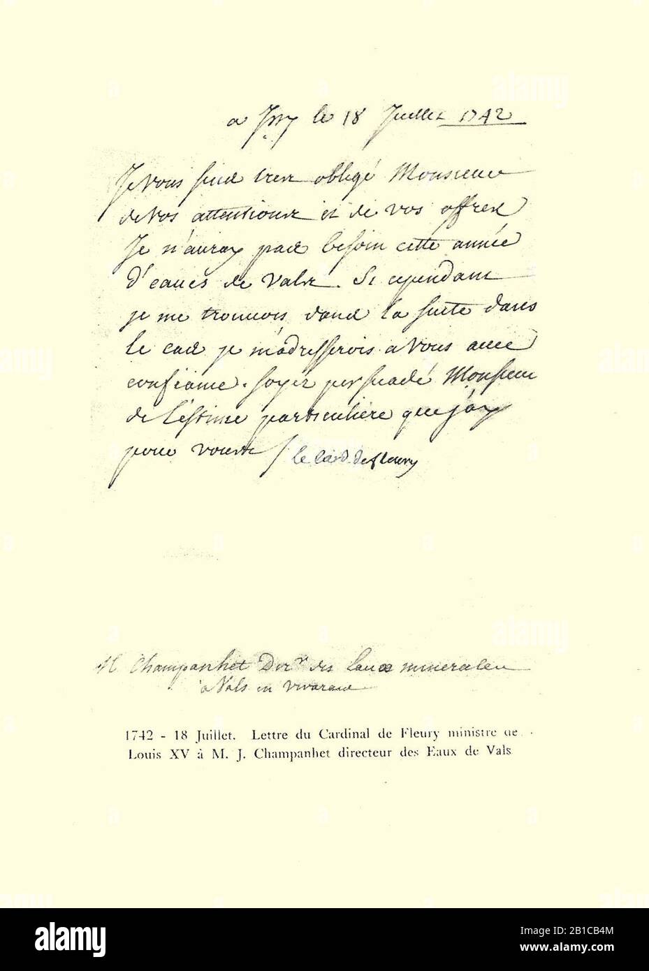 G.-L. Arlaud-recueil Vals Saint Jean-lettre du cardinal de Fleury. Foto Stock