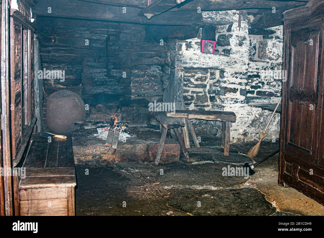 Francia, Bretagna, St Rivoal, chiesa, Economusee des Monts d'Arree, Maison Cornec, vita agricola, Foto Stock