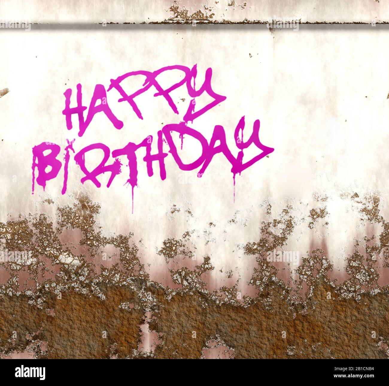 Parete sezione con graffiti scritta BUON COMPLEANNO Foto Stock