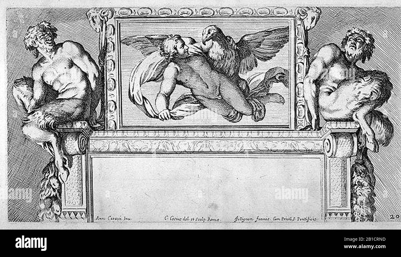 Ganimede - Cesio Carlo (1626-1686) Ganimede e Giove da A. Carracci Ill. De la Galleria Farnese 1675. Foto Stock