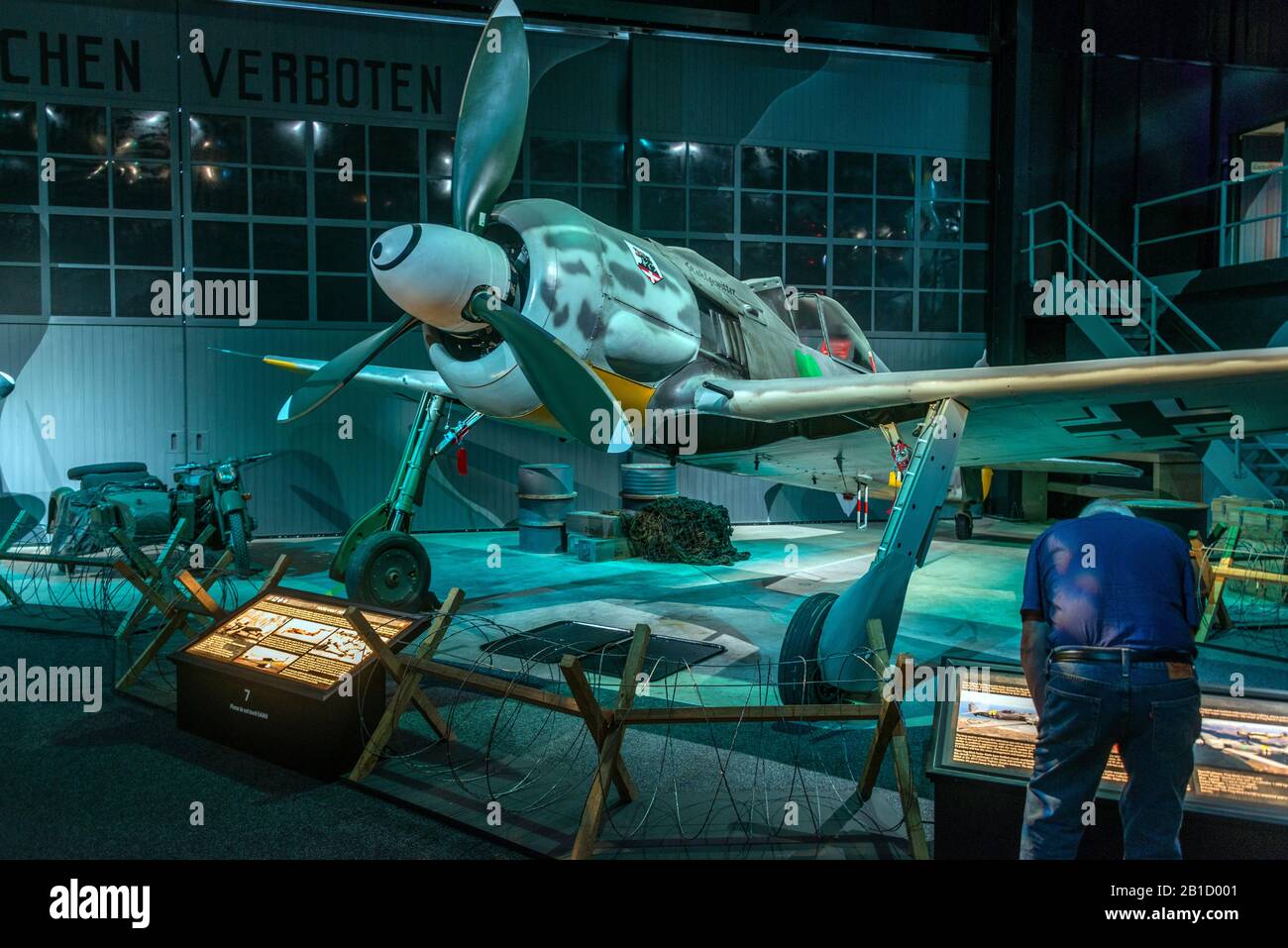 Un combattente tedesco dei Focke Wulf FW190 restaurato durante la seconda guerra mondiale presso l'Aviation Heritage Museum di Omaka, a Marlborough, Nuova Zelanda. Foto Stock