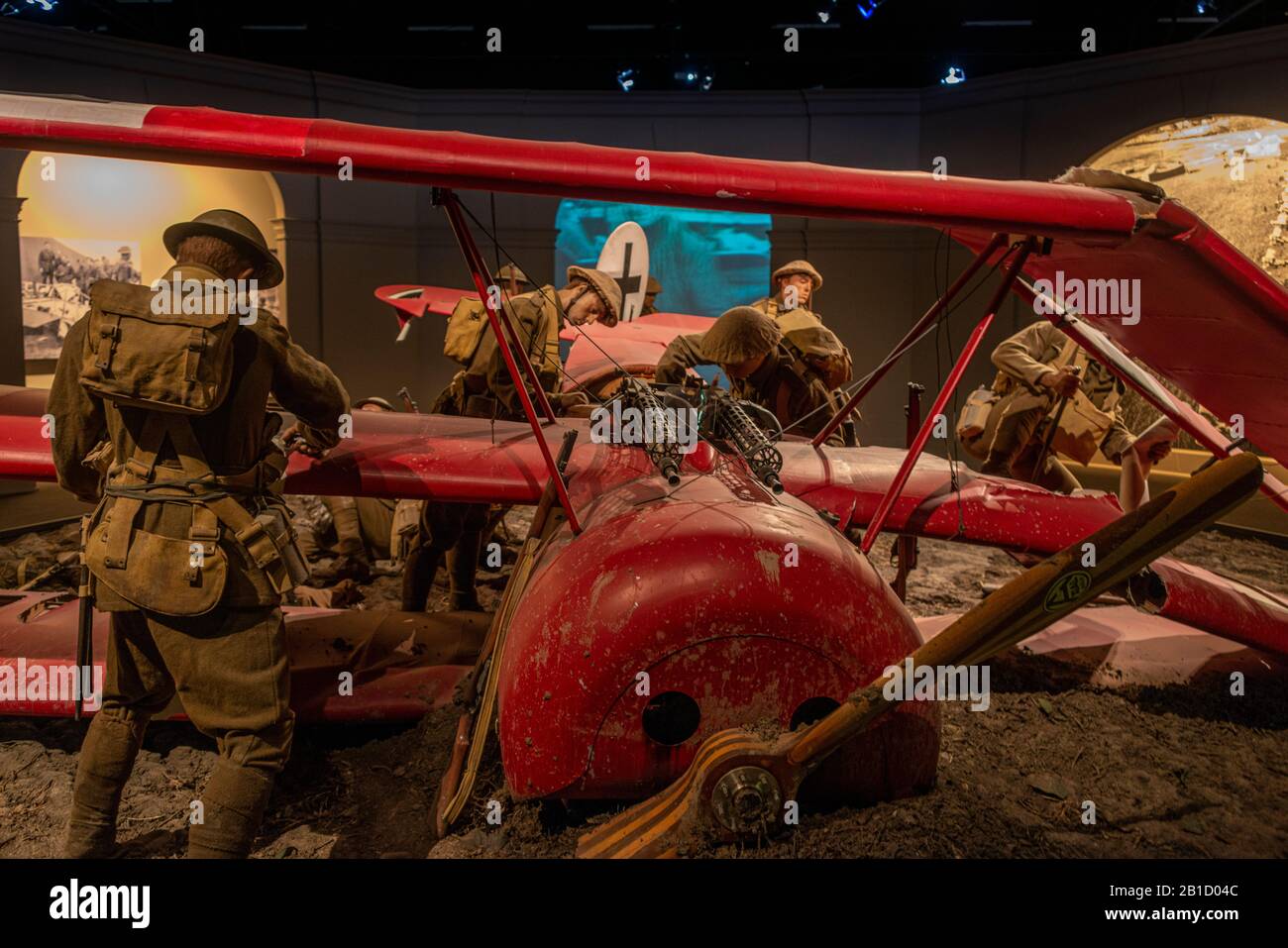 Un diorama della fatale scena d'urto di Manfred Von Richtofen all'Aviation Heritage Museum di Omaka, a Marlborough, Nuova Zelanda. Foto Stock