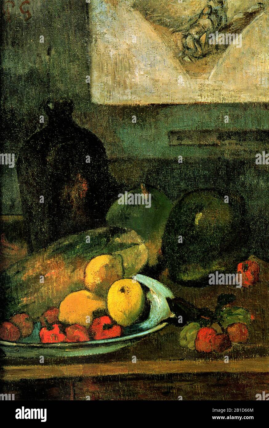 Still-life di fronte ad un'incisione di Delacroix (1895) 19th Secolo Pittura di Paul Gauguin - Altissima risoluzione e immagine di qualità Foto Stock