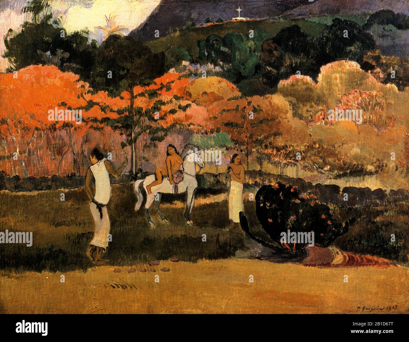 Donne e un Cavallo Bianco (Donna su un Cavallo Bianco, Femmes et Cheval blanc, 1903) 19th Secolo Paul Gauguin Pittura, alta risoluzione e qualità immagine Foto Stock