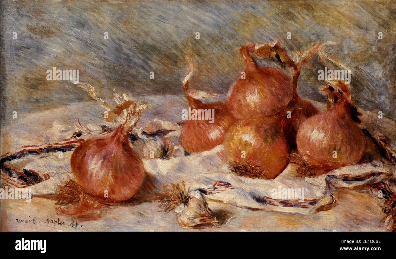 Still Life with Onions (1881) - Pittura del 19th Secolo di Pierre-Auguste Renoir - immagine Ad Altissima risoluzione e qualità Foto Stock