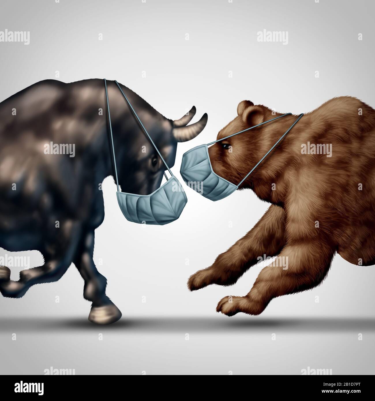 Il virus del mercato azionario teme o toro e sopporta la crisi economica e la salute finanziaria ammalata come concetto di recessione di affari o metafora di incertezza. Foto Stock