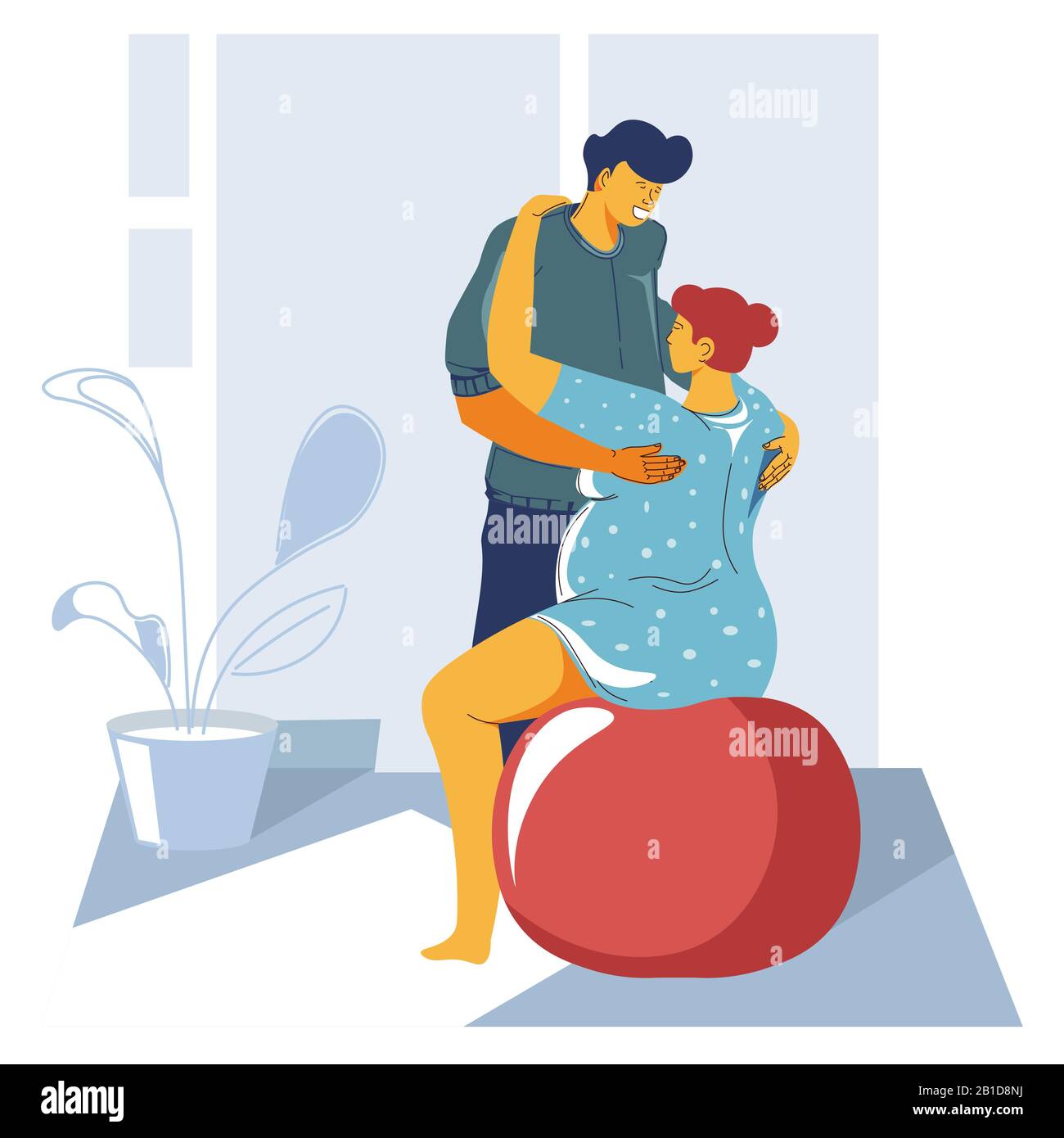 Preparazione del parto, idoneità di gravidanza, donna che esercita sulla sfera Illustrazione Vettoriale