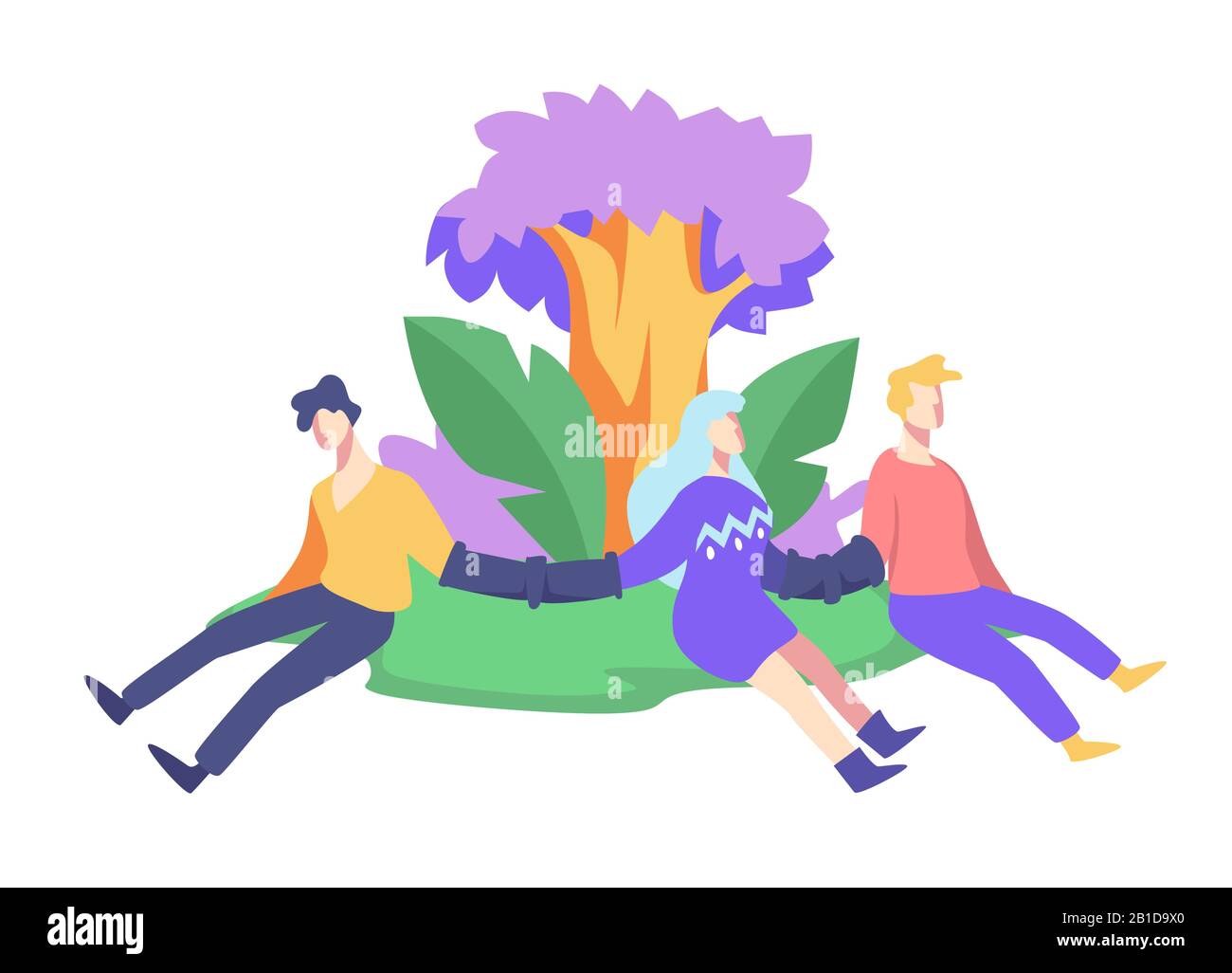 Gli eco-attivisti hanno incatenato intorno all'albero, allo sciopero ambientale o alla protesta pacifica Illustrazione Vettoriale