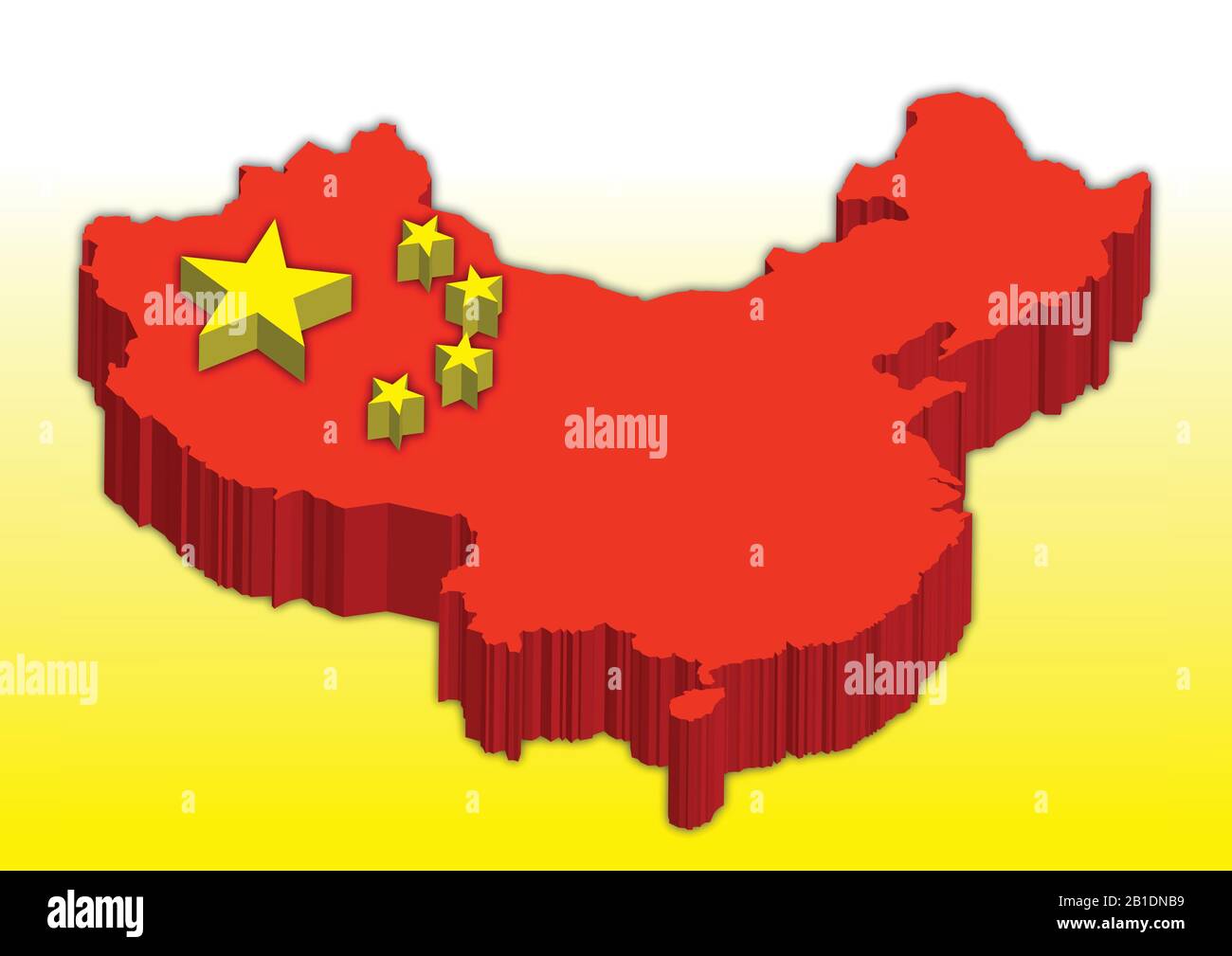Mappa China 3D con colori di estrusione e flag, illustrazione vettoriale Illustrazione Vettoriale