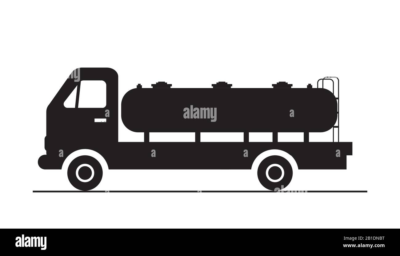 Autocisterna. Silhouette Isolato Per Camion Con Acqua O Carburante Di Medie Dimensioni Illustrazione Vettoriale