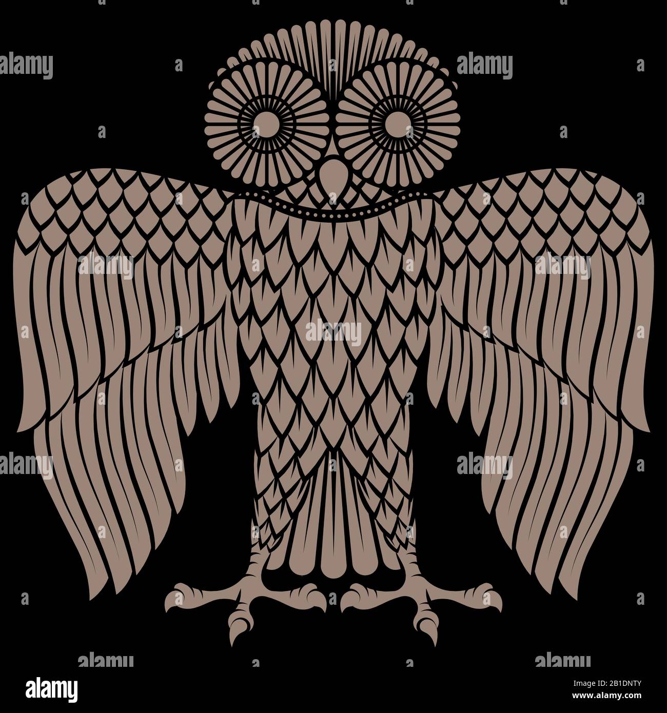 Gufo dipinto in stile retrò, logo gufo Illustrazione Vettoriale