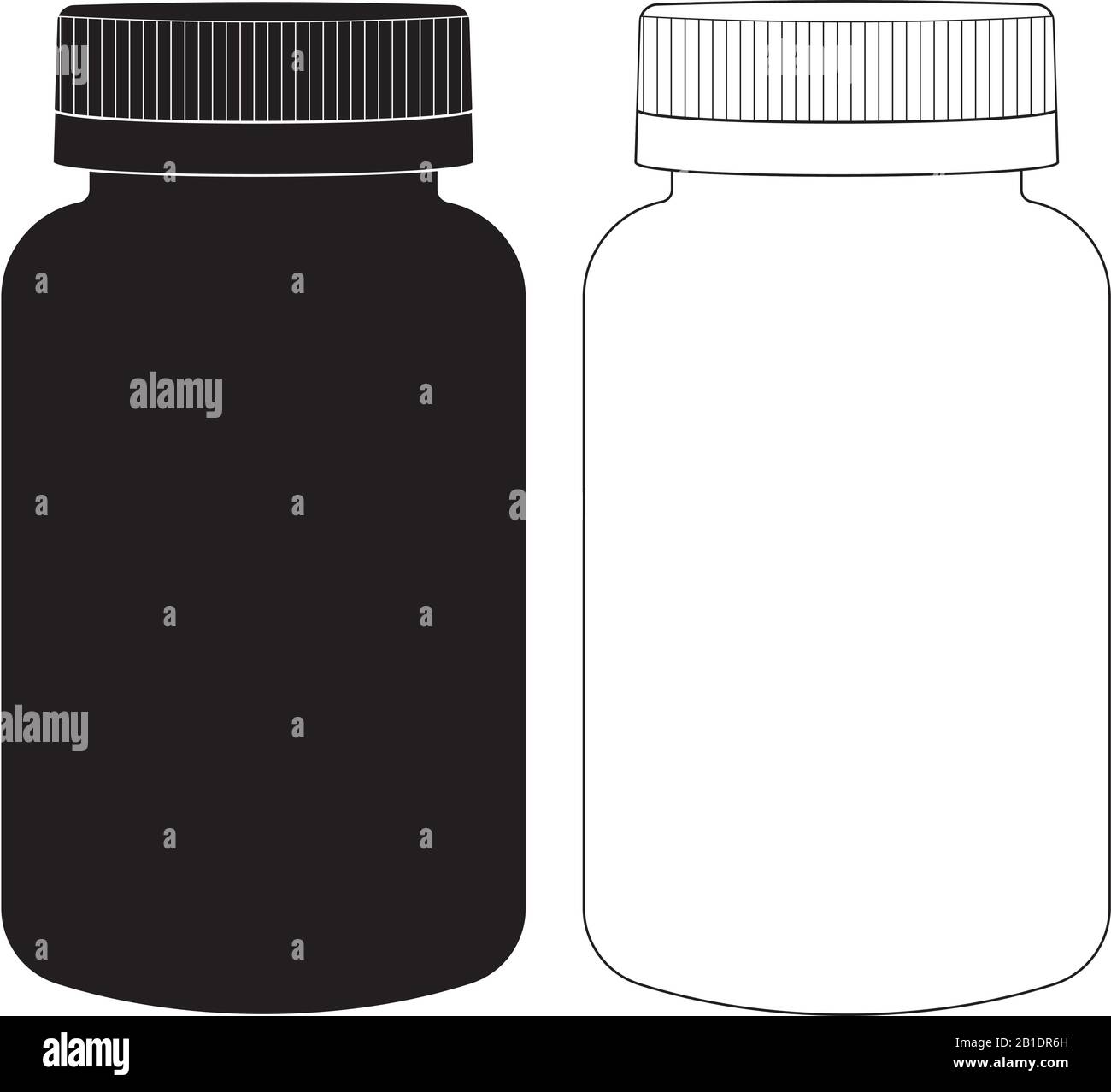 Flacone per uso medico. Disegno con contorno bianco e nero Illustrazione Vettoriale