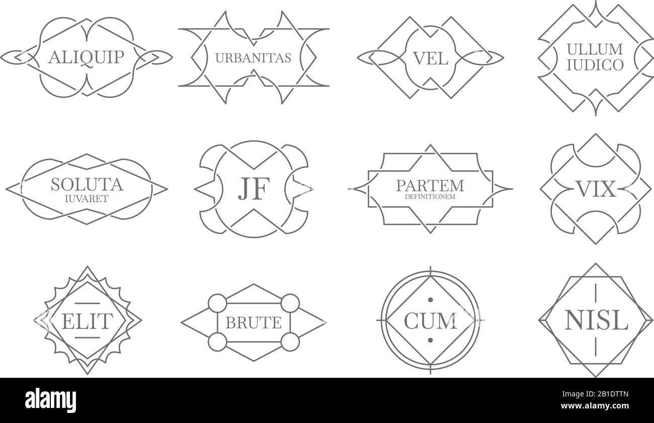 Badge lineart vintage. Set di vettori per fregi con linee di marcatura, logo decorativo e linee retrò Illustrazione Vettoriale