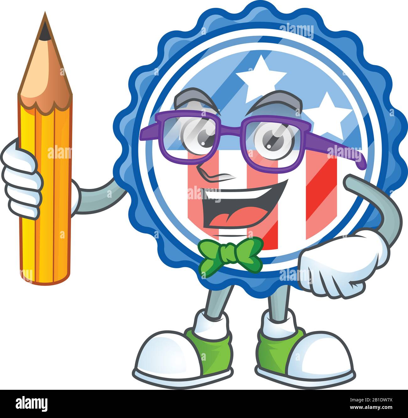 Un'icona mascotte dei badge Student Circle USA con matita a stella Illustrazione Vettoriale