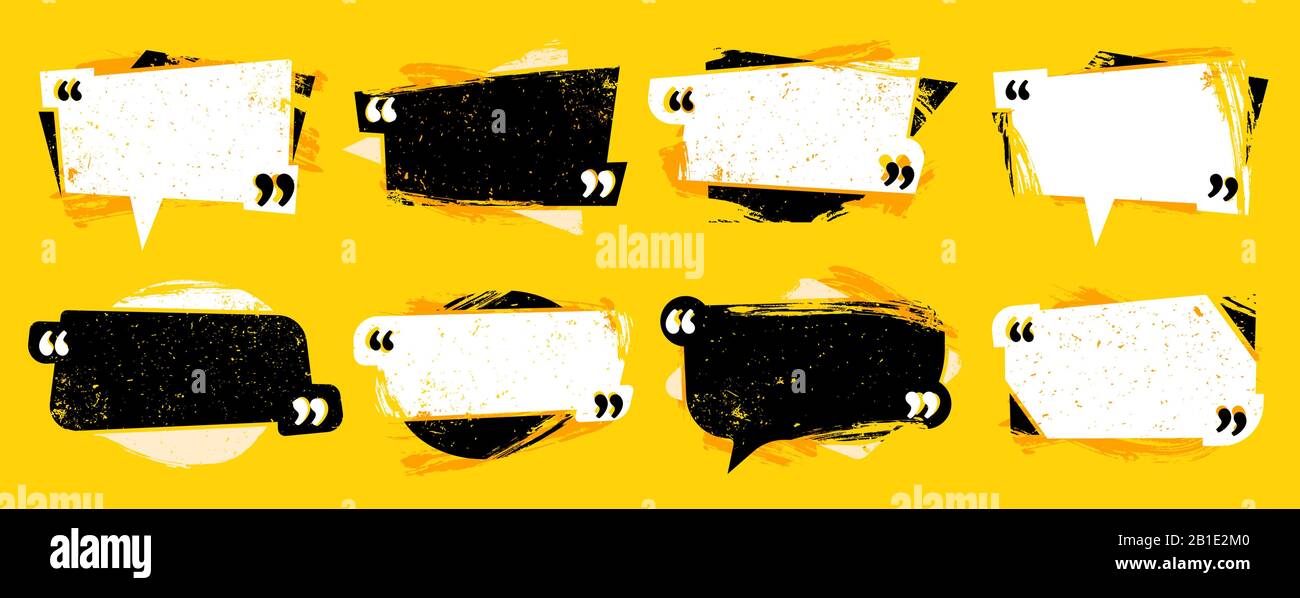 Grunge preventivo tra virgolette. Cornice di citazione testurizzata, cornice di discorso di commento e insieme di vettori di modello di citazioni Illustrazione Vettoriale