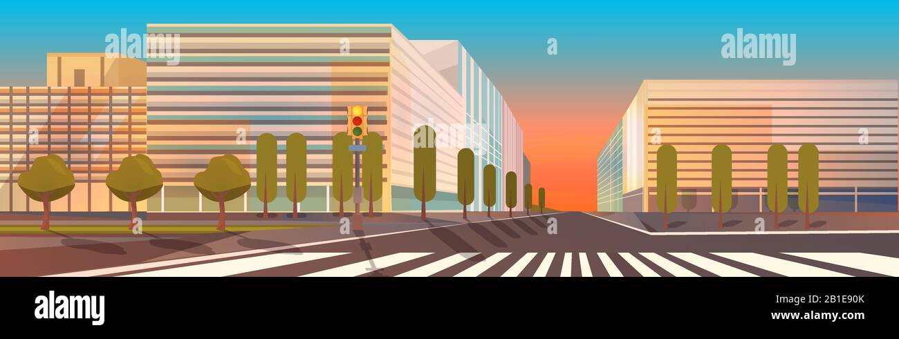 nessuna gente città edifici strada vista strada paesaggio urbano fondo vuoto centro piatto orizzontale vettore illustrazione Illustrazione Vettoriale