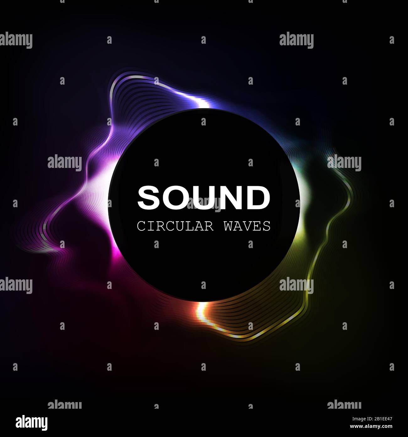 onde sonore di colore radiale isolate su sfondo darck, illustrazione vettoriale Illustrazione Vettoriale