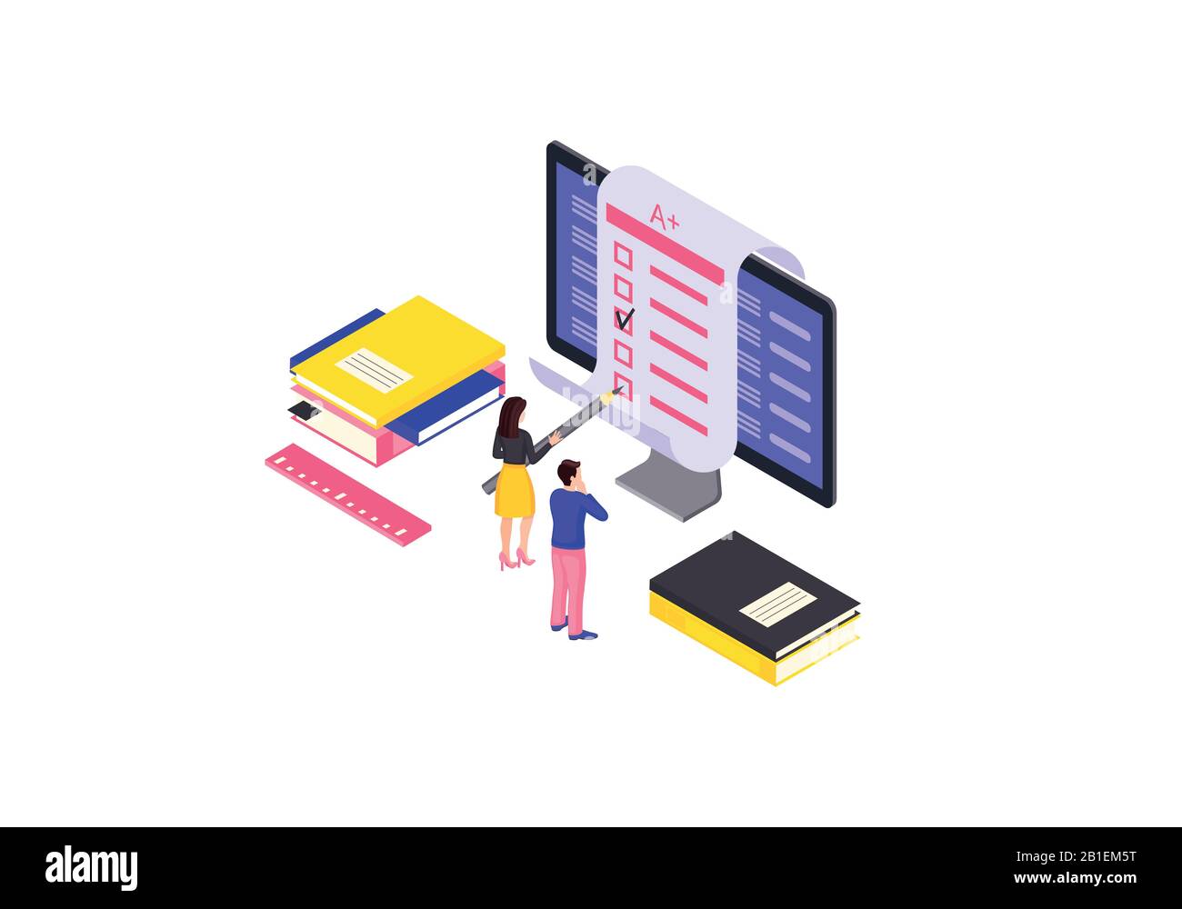 Illustrazione del vettore di colore isometrico di prova in linea Illustrazione Vettoriale