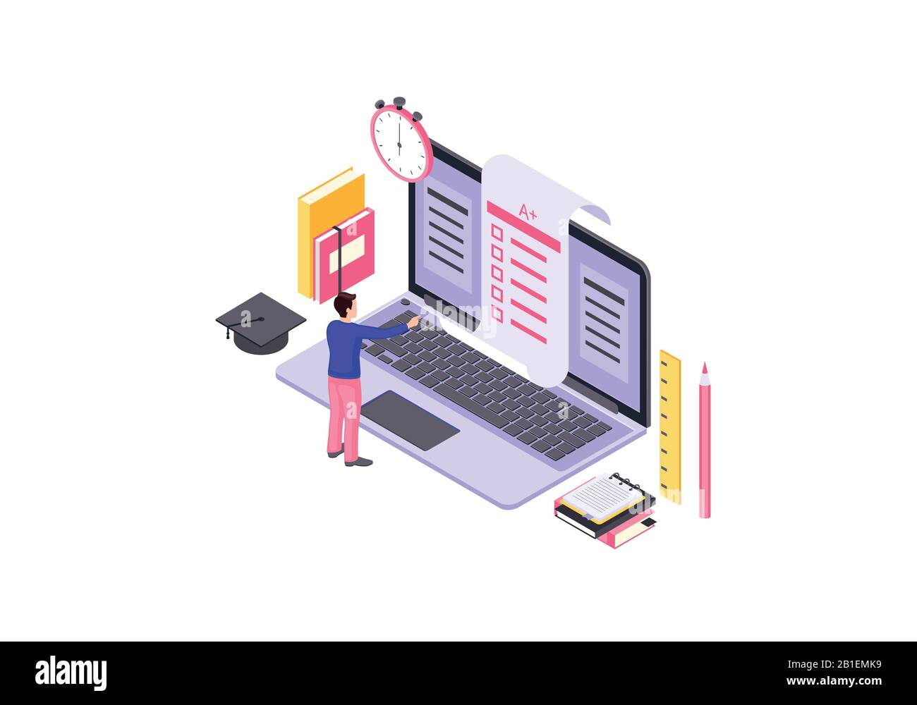 Illustrazione del vettore di colore isometrico di prova in linea Illustrazione Vettoriale