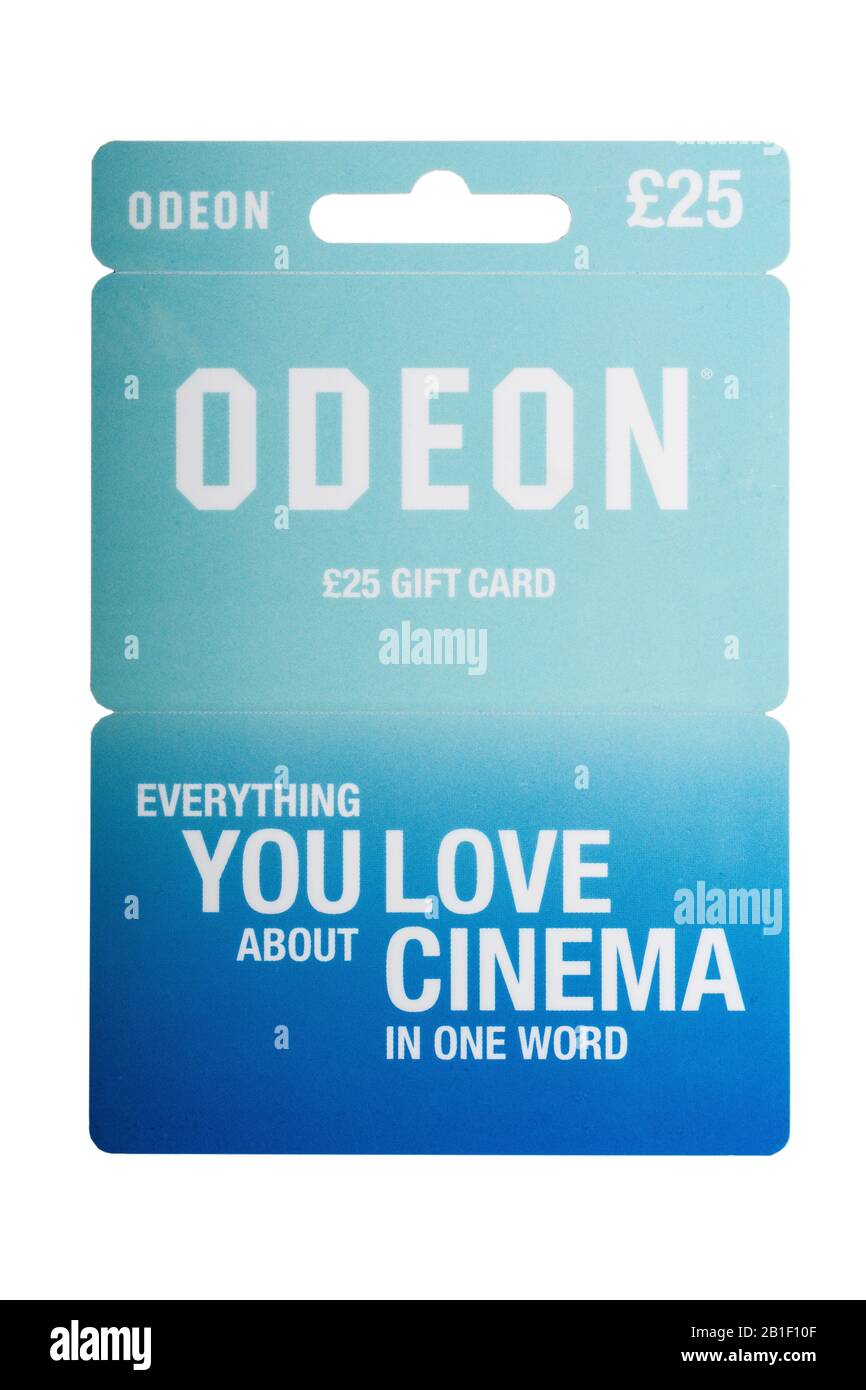 Un buono omaggio da £25,00 per il cinema Odeon su sfondo bianco Foto Stock