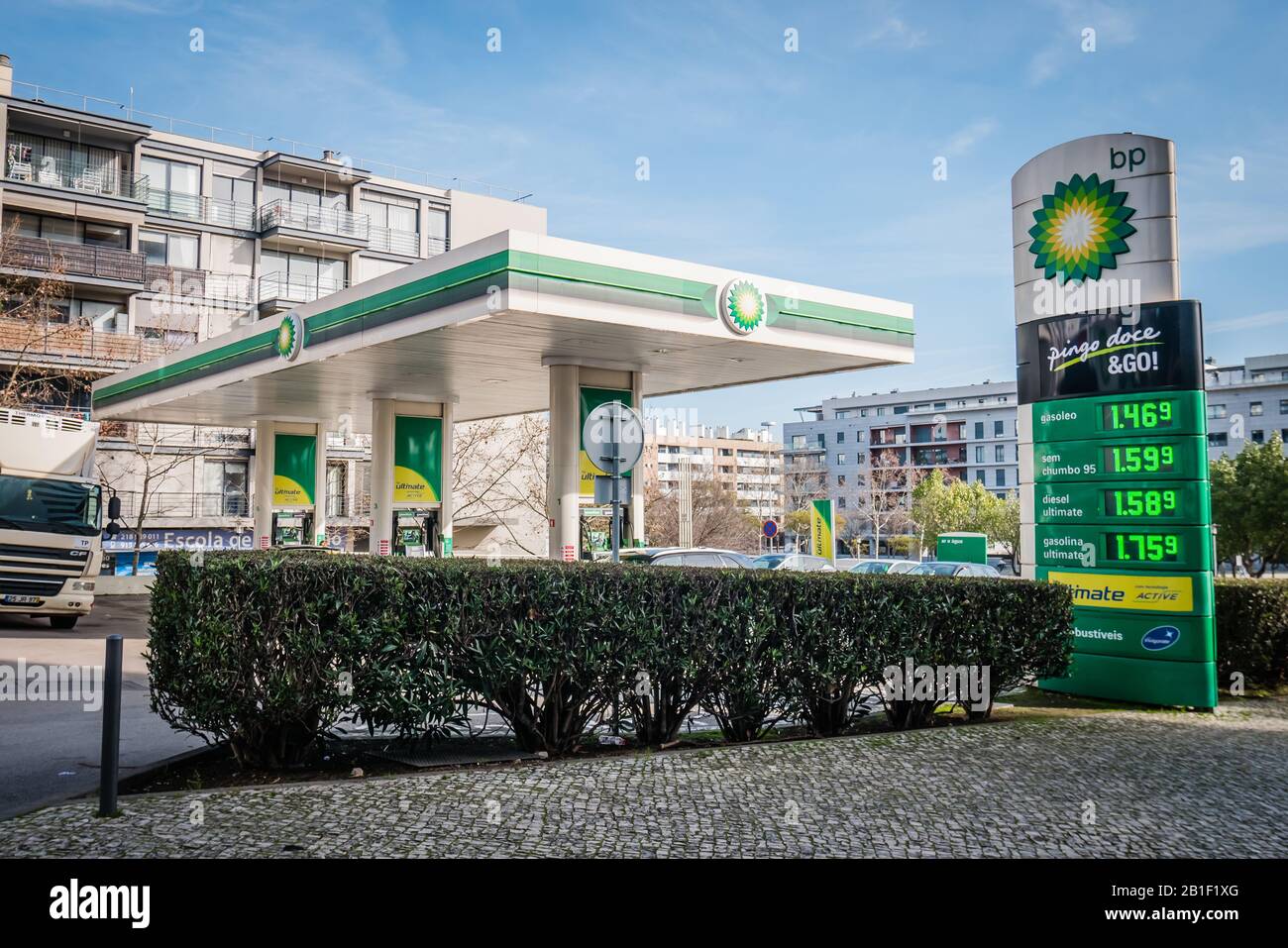 Stazione di gas BP a Lisbona Portogallo Foto Stock