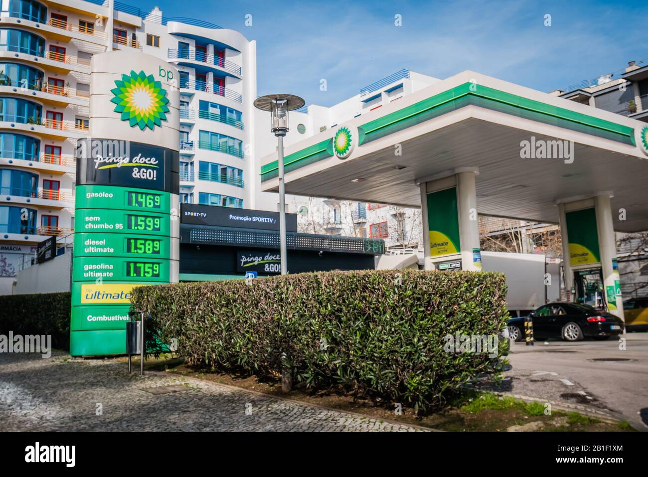 Stazione di gas BP a Lisbona Portogallo Foto Stock