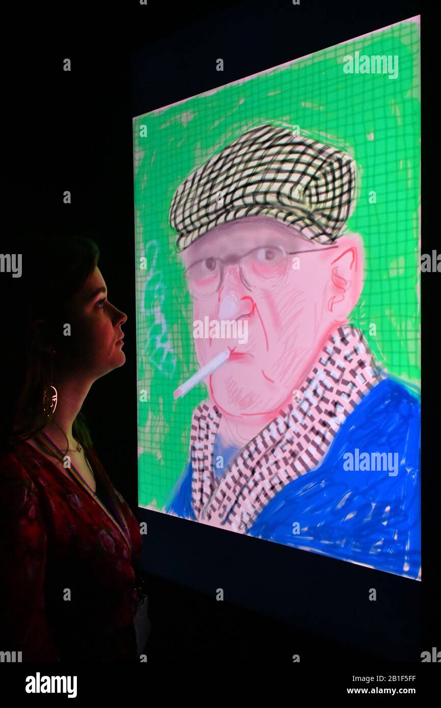 Londra, Regno Unito. 25th Feb, 2020. David Hockney, iPad drawings, 2012 alla mostra David Hockney Drawing from Life. David Hockney, celebre artista britannico, presenta una mostra dedicata ai suoi disegni, con circa 150 opere create in cinque decenni, presso la National Portrait Gallery, Londra, Regno Unito - 25 febbraio 2020 Credit: Nils Jorgensen/Alamy Live News Foto Stock