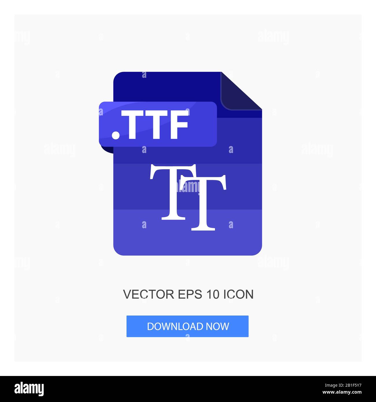 Formati Del Documento .Ttf File Carta Colore Blu Icona Piatta Immagine Vettoriale Sfondo Bianco Foto Stock