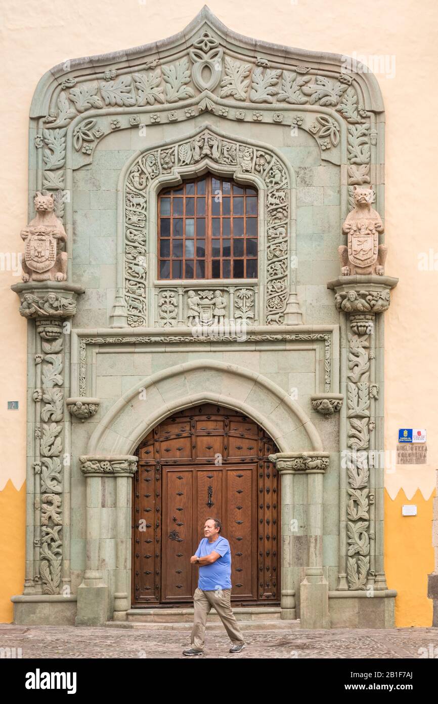 Casa de Colon, Biblioteca Colombina in Plaza del Pilar Nuevo, Vegueta, quartiere storico, Las Palmas de Gran Canaria, Isole Canarie, Spagna Foto Stock