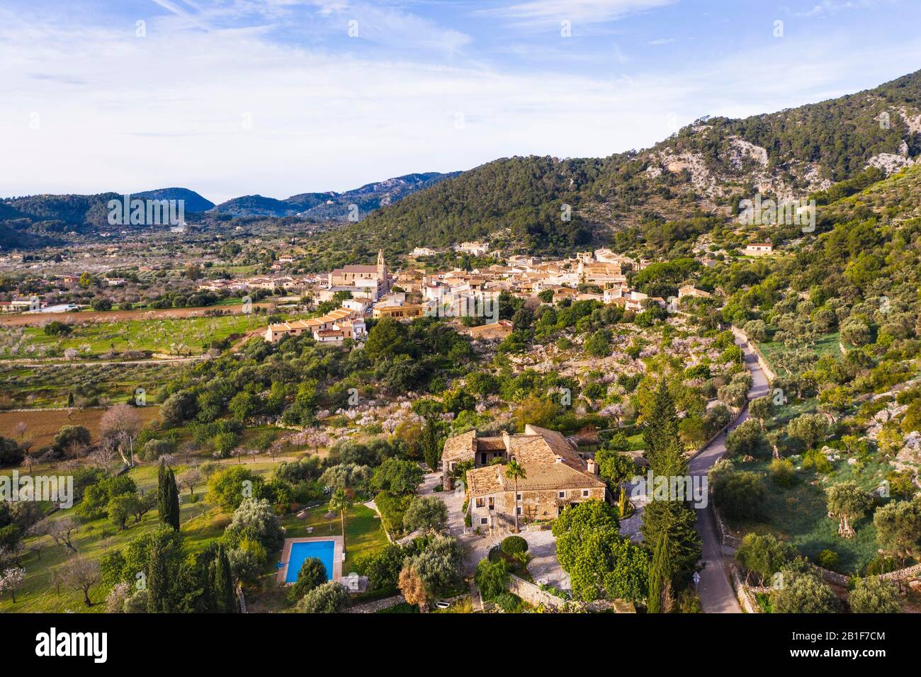 Finca e Caimari, regione Raiguer, vista aerea, Maiorca, Isole Baleari, Spagna Foto Stock