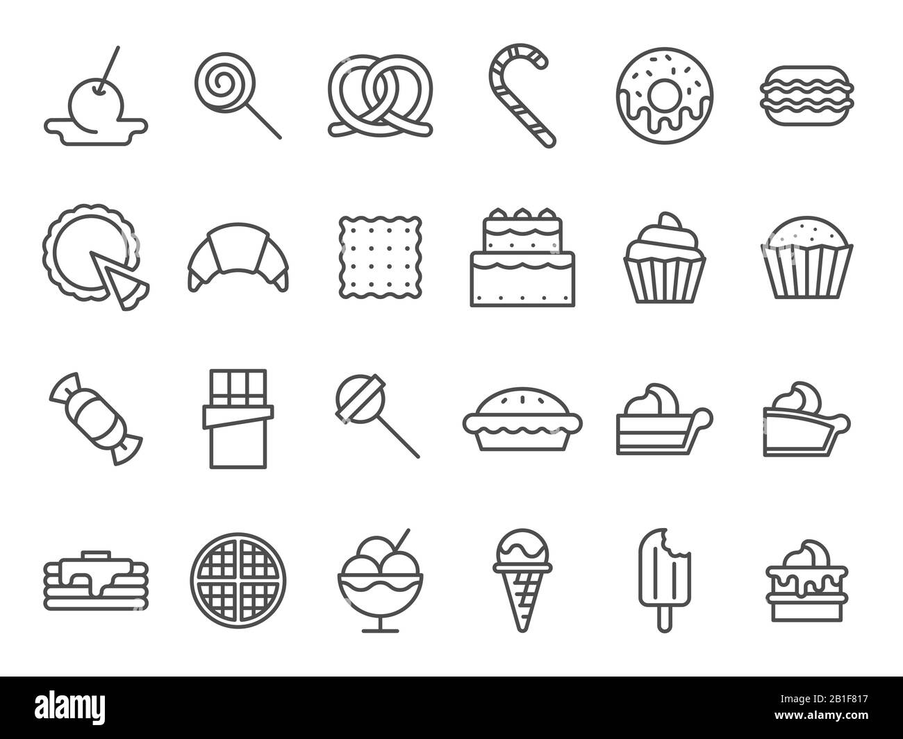 Dolci icone dessert. Dolce dolce, dolci gelato e torte di muffin. Set di icone vettoriali per dessert Illustrazione Vettoriale
