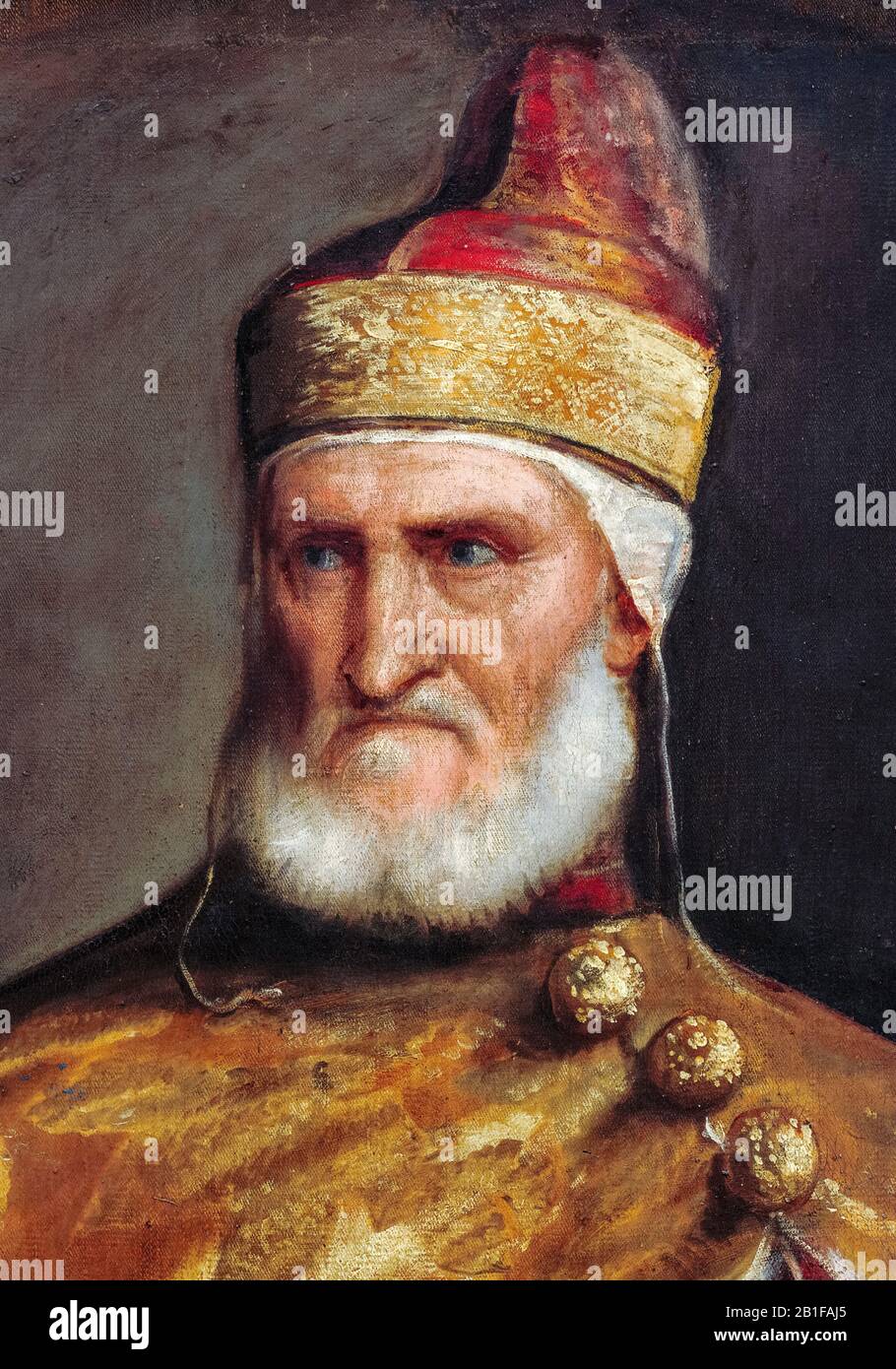 Doge Andrea Gritti (1455-1538), doge della Repubblica di Venezia, ritratto dipinto (dettaglio) di Tiziano, Tiziano Vecellio, 1546-1550 Foto Stock